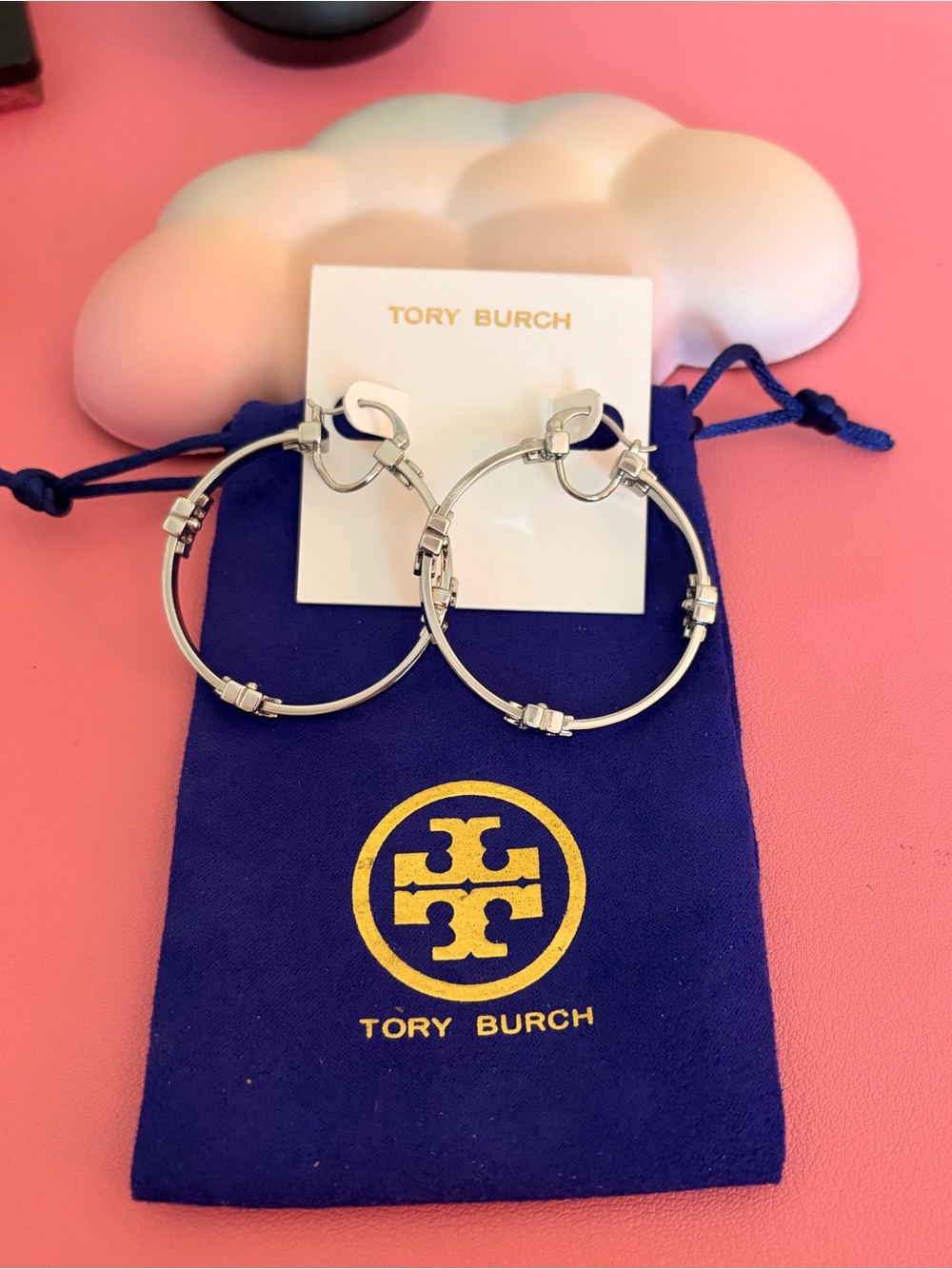 Tory Burch Serif-T Hoop Earrings - NEW